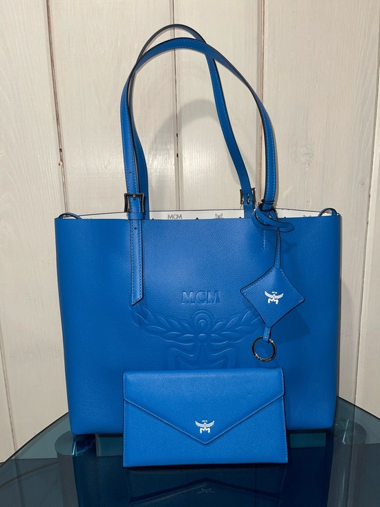 MCM Handbags - MCM Tote Himmel Shopper Embossed Logo Leather New Munich Blue NWT full inclusion